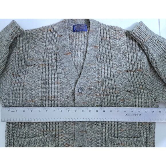 Vintage Pendleton Cardigan Mens Large Geay Pure Virgin Wool Sweater Vneck Knit - Picture 6 of 8